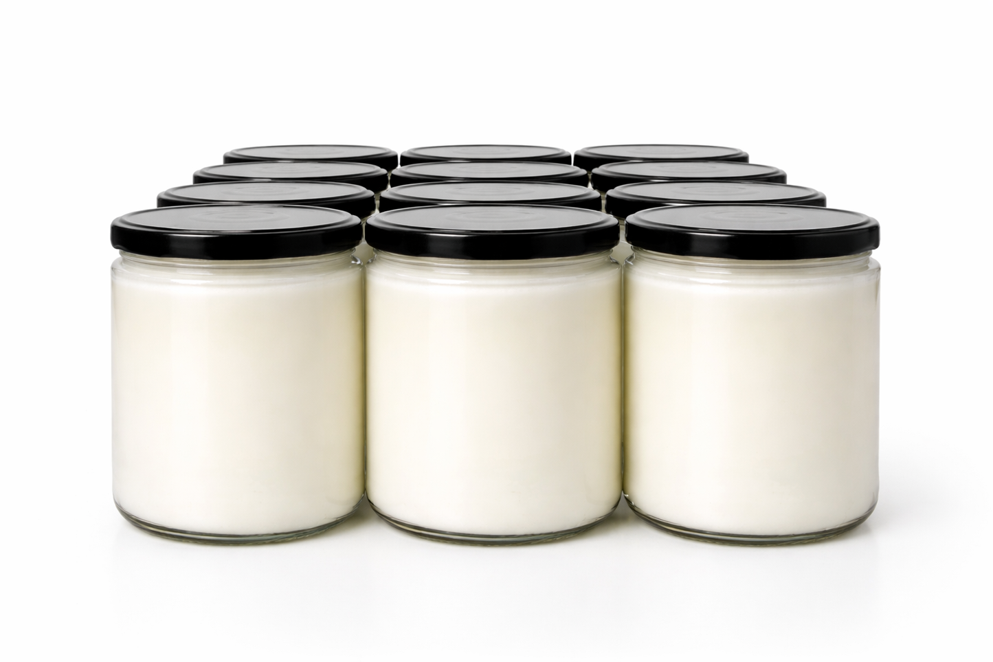 12 Pack – 16 oz Clear Jar Bulk Candles with Black Lid