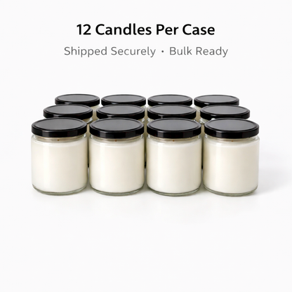 9 oz Bulk Candles- 12 Pack Clear Jar with Black Lid